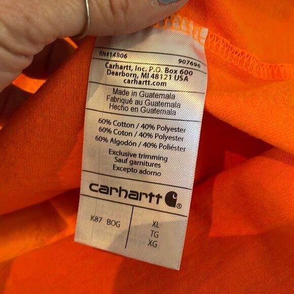 Carhartt Men’s Neon Orange Short Sleeve Loose Fit Tshirt Heavyweight size xl - Picture 5 of 5